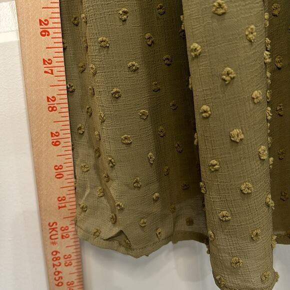 Anthropologie By The River Dot Swiss Smocked Tiered Midi Dress Olive Gre… - Picture 8 of 13